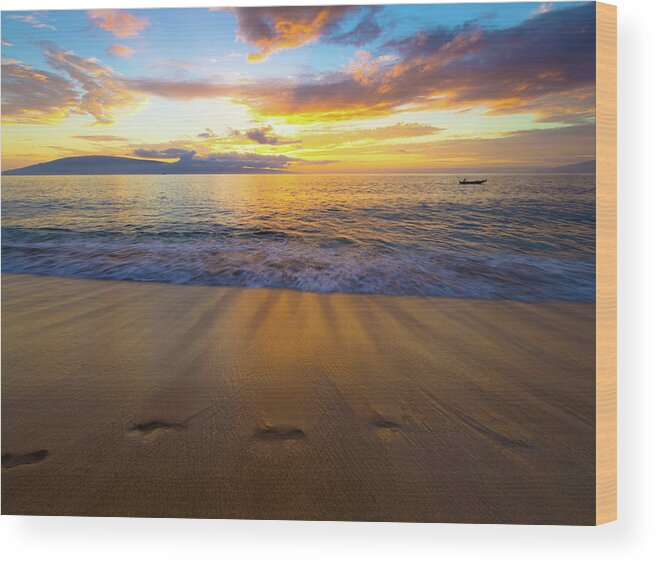 Beach Wood Print featuring the photograph Maui Sunset by Christopher Johnson