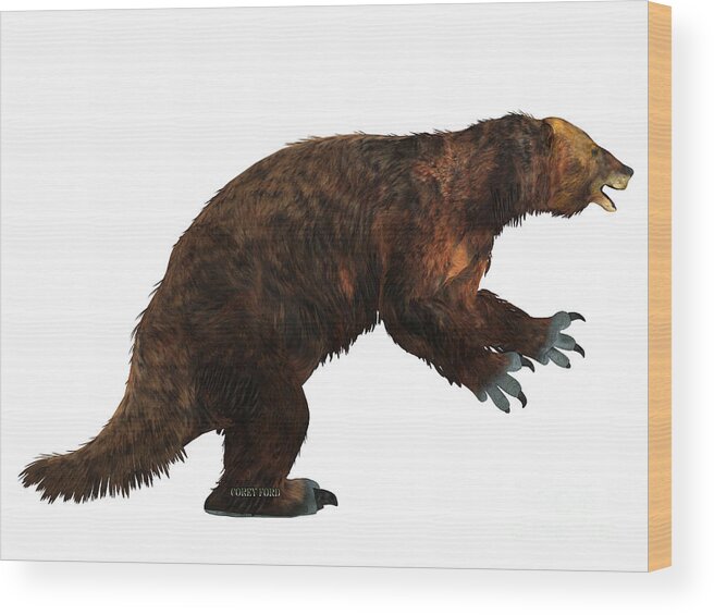 Megatherium Wood Print featuring the painting Megatherium Sloth Side Profile by Corey Ford