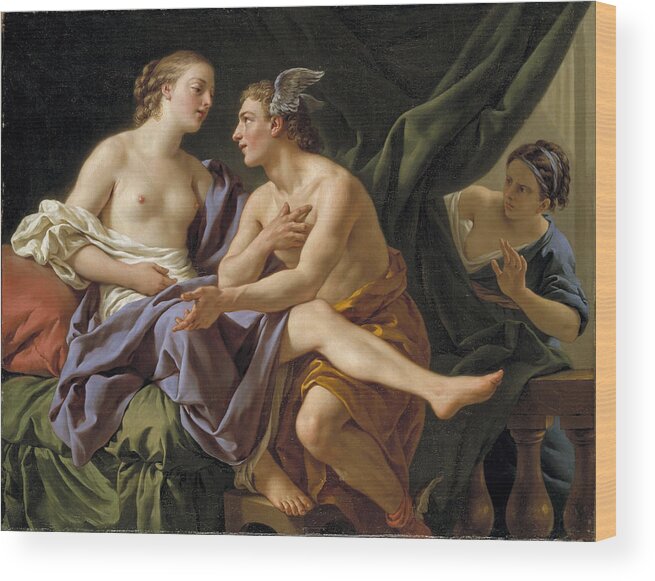 Louis-jean-francois Lagrenee Wood Print featuring the painting Mercury Herse and Aglauros by Louis-Jean-Francois Lagrenee
