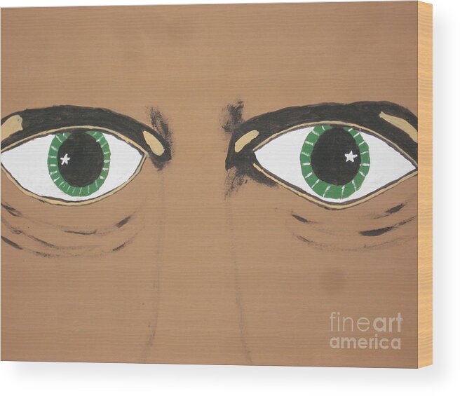  Scary Wood Print featuring the painting Mesmerized eyes by Jeffrey Koss