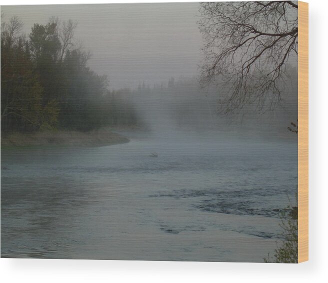 Mississippi River Wood Print featuring the photograph Mississippi river Fog swirls by Kent Lorentzen