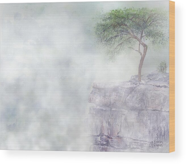 Tree Wood Print featuring the painting Misty Morning At Buzzards Roost TN by Arline Wagner