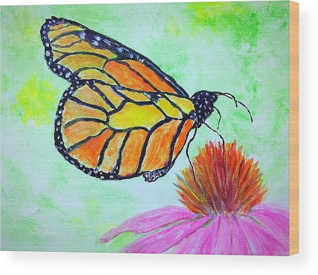 Monarch Butterfly Wood Print featuring the painting Monarch Butterfly Closeup by Anne Sands