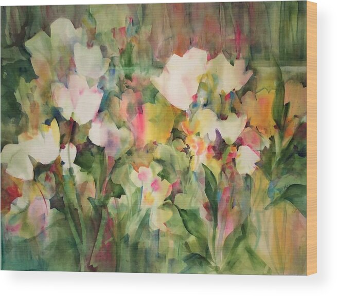 White Tulips Wood Print featuring the painting Monet's Tulips by Karen Ann Patton