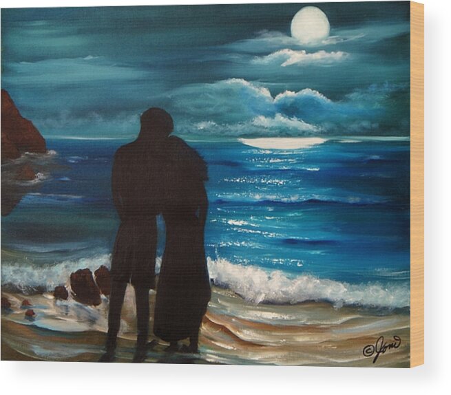 Seascape Wood Print featuring the painting Moonlight Romance by Joni McPherson