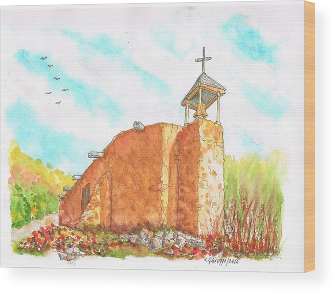 Churches Wood Print featuring the painting Morada de la Conquistadora Chapel, Santa Fe, New Mexico by Carlos G Groppa