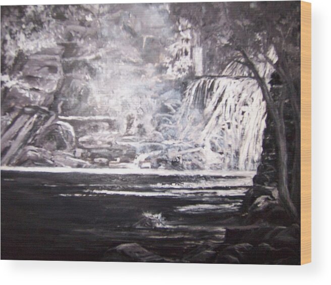 Waterfall Wood Print featuring the painting Morning Mist -Theresa Falls by Jan Byington