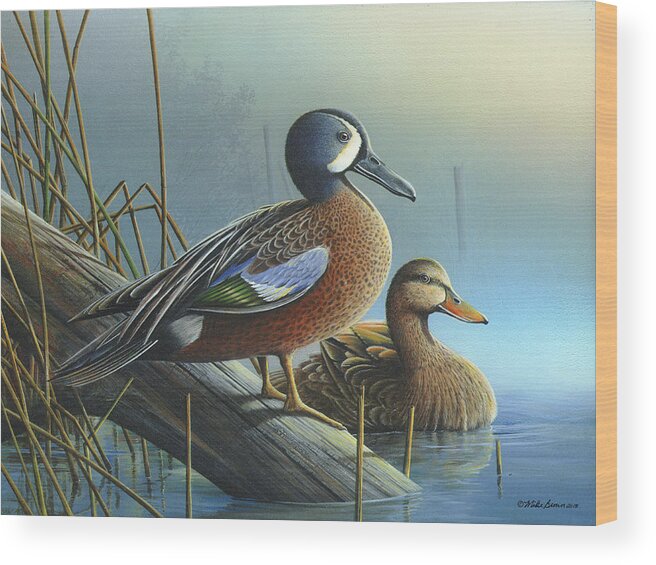 Blue-winged Teal Wood Print featuring the painting Morning Sun by Mike Brown
