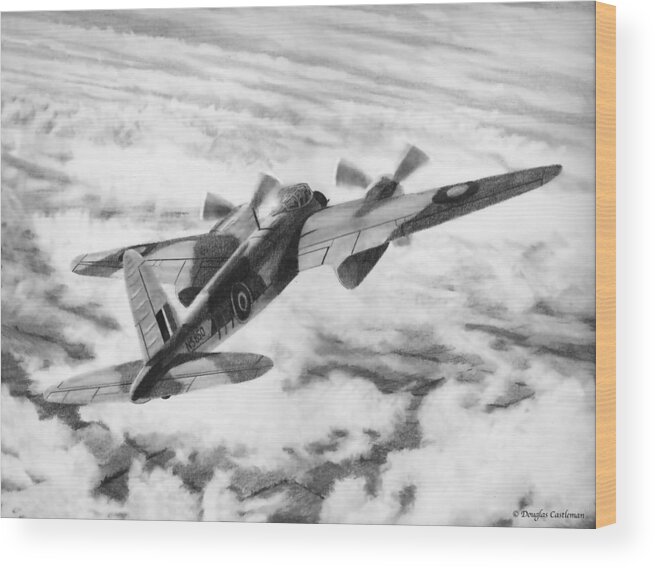 Aviation Wood Print featuring the drawing Mosquito Fighter Bomber by Douglas Castleman