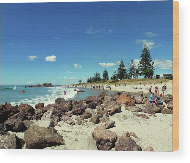 Mount Maunganui Wood Print featuring the photograph Mount Maunganui Beach 2 - Tauranga New Zealand by Selena Boron