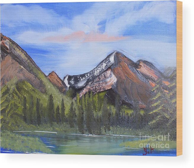 Mountain Wood Print featuring the digital art Mountain lake. by Yenni Harrison