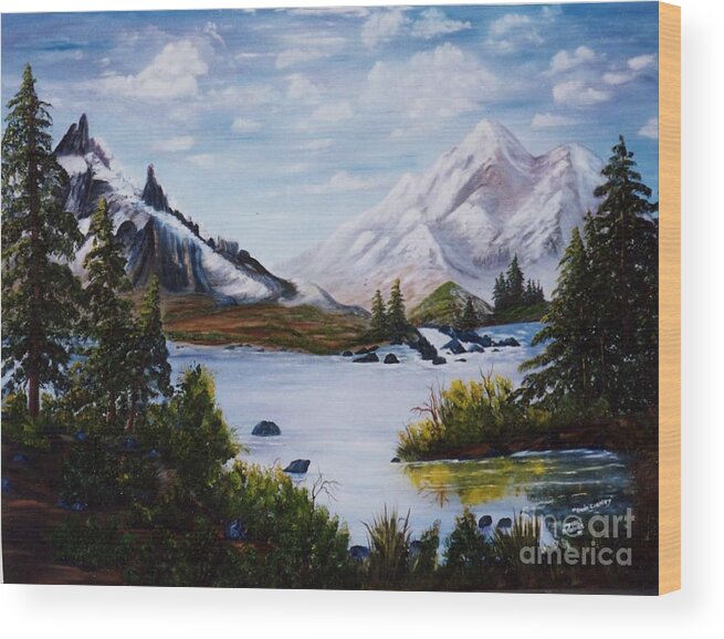 Landscape-mountain View-lake-forest-clouds- Wood Print featuring the painting Mountain Splendor by Myrna Walsh