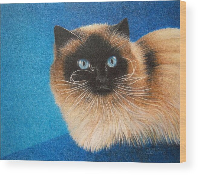 Cat Wood Print featuring the drawing Mr. Blue by Pamela Clements