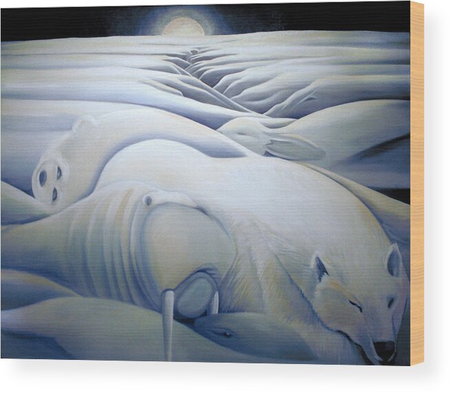 Mural Wood Print featuring the painting Mural Winters Embracing Crevice by Nancy Griswold