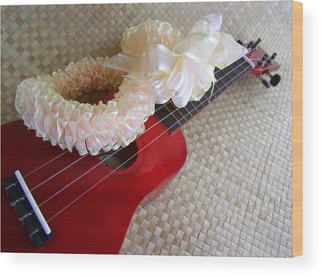 Ukulele Wood Print featuring the photograph My Little Red Ukulele by Mary Deal