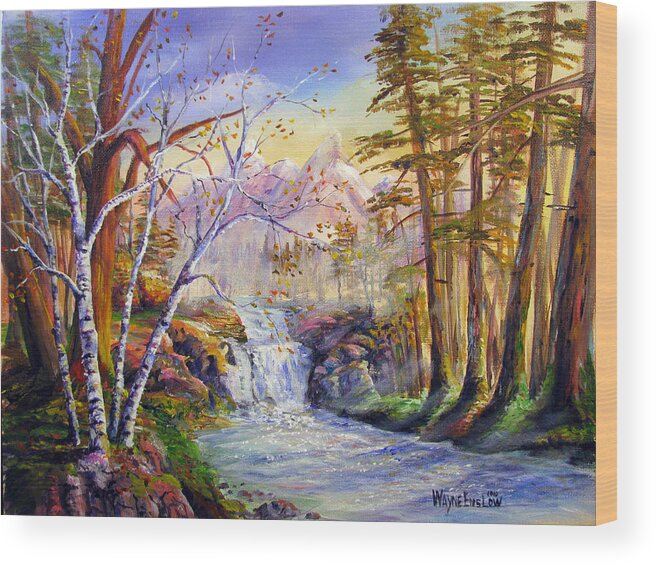 Landscape Wood Print featuring the painting Mystic Mountain Stream by Wayne Enslow