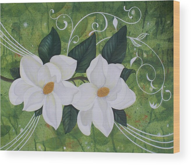 Modern Wood Print featuring the painting Mystical Magnolias II by Herb Dickinson