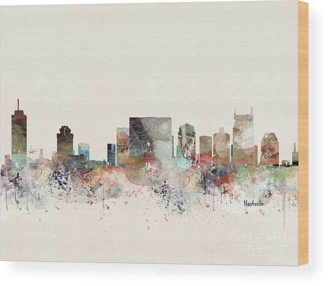Nashville Tennessee Wood Print featuring the painting Nashville Tennessee by Bri Buckley