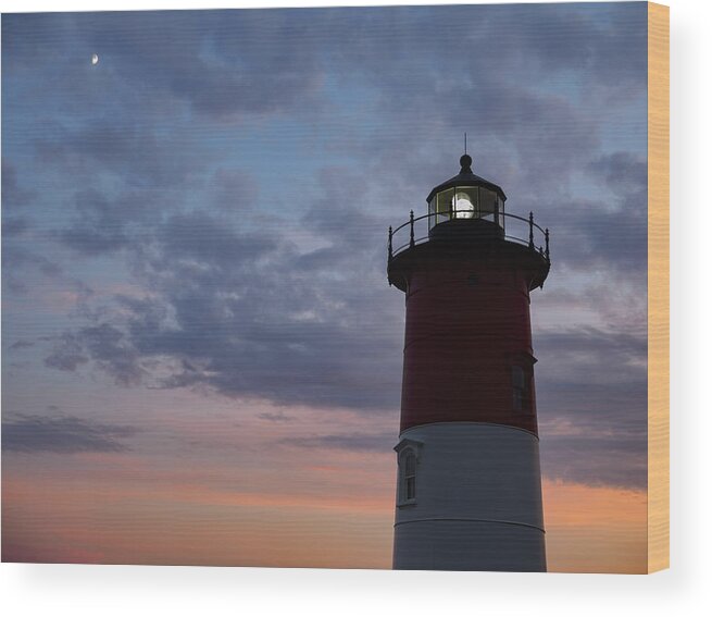 Blue Hour Wood Print featuring the photograph Nauset Light lighthouse at sunset by Marianne Campolongo