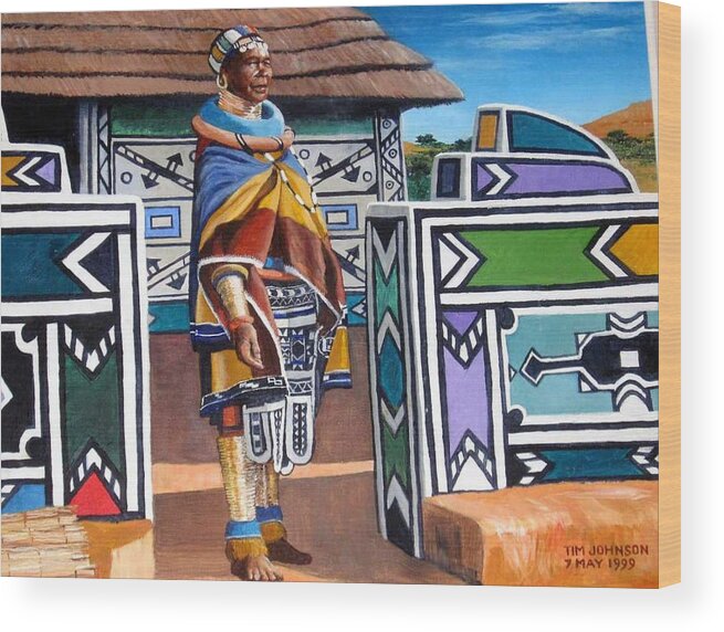 Ndebele Wood Print featuring the painting Ndebele Color by Tim Johnson