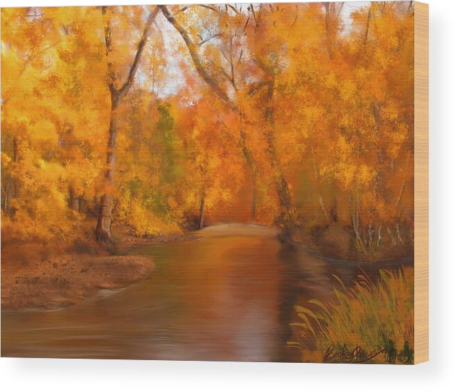 New England Autumn In The Woods Wood Print featuring the painting New England Autumn in the Woods by Becky Herrera