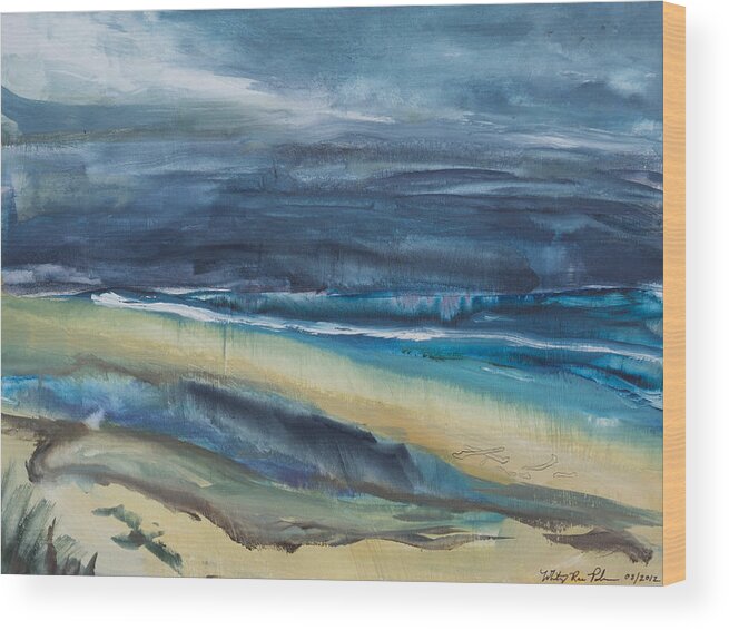 Landscape Wood Print featuring the painting Aotearoa Storm II by Whitney Palmer