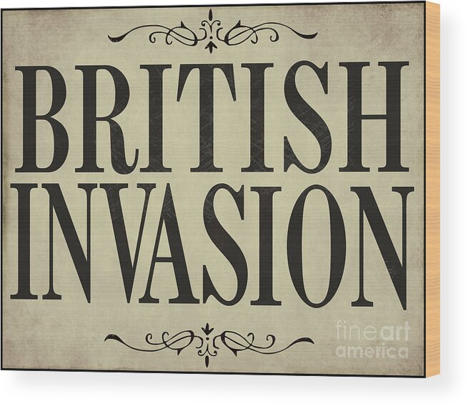 Vintage Newspaper Wood Print featuring the painting Newspaper Headline British Invasion by Mindy Sommers