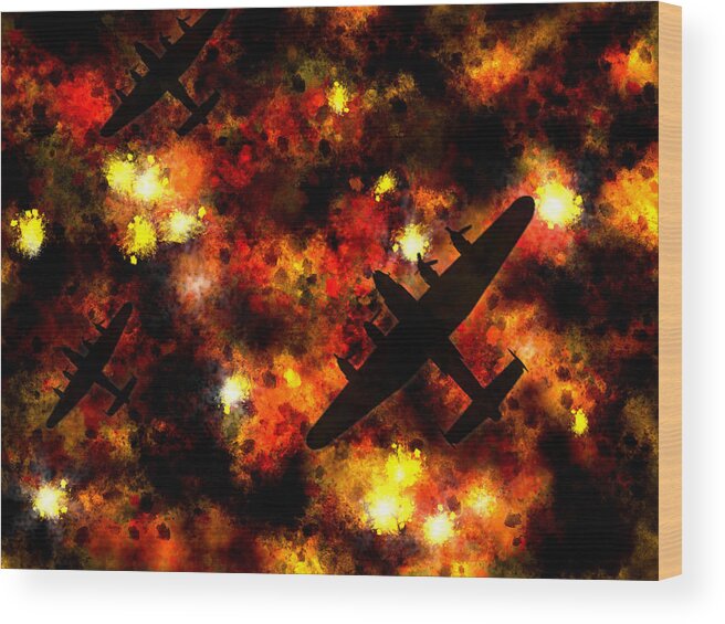 Avro Lancaster Bomber Wood Print featuring the digital art Night Raid - Lancaster Bomber by Michael Tompsett