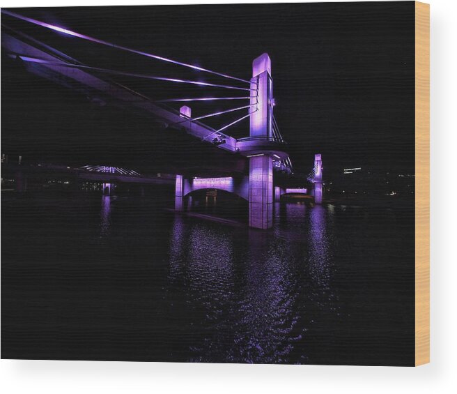 Nighttime Wood Print featuring the photograph Nighttime Bridge Piers by Buck Buchanan