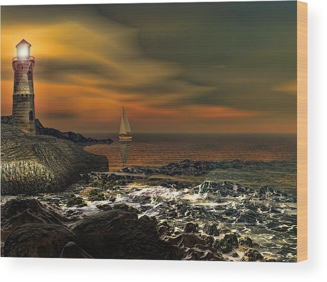 Lighthouse Wood Print featuring the photograph Nocturnal Tranquility by Lourry Legarde