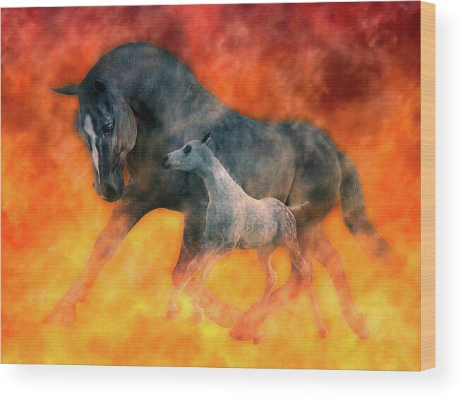 Horses Wood Print featuring the digital art Nothin But Fire by Betsy Knapp