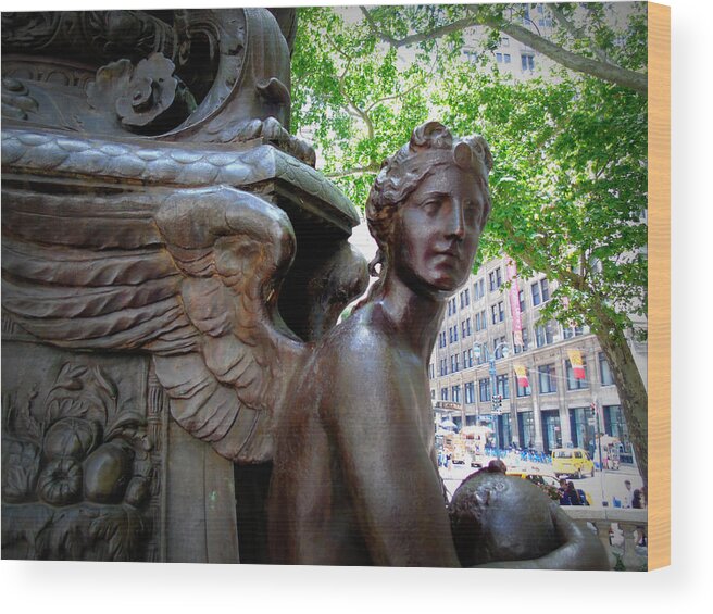 Angel Wood Print featuring the photograph NYC Library Angel by Susan Lafleur