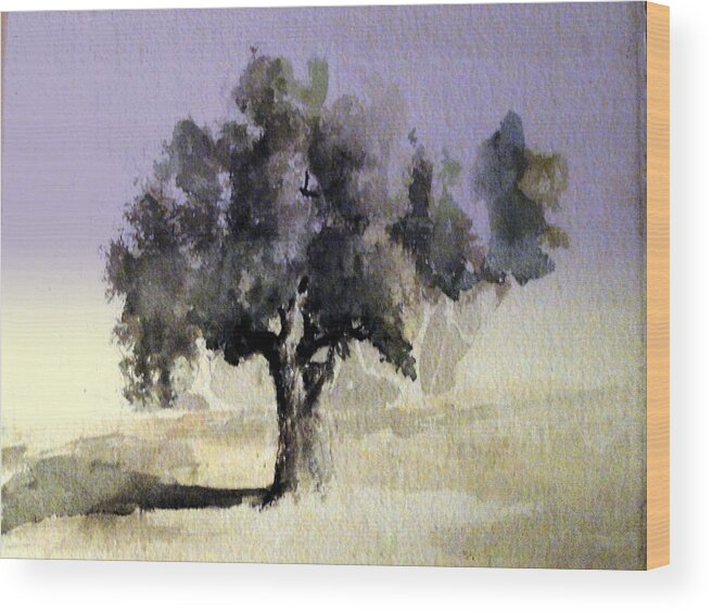 Watercolor Wood Print featuring the painting Oak Tree by Steven Holder