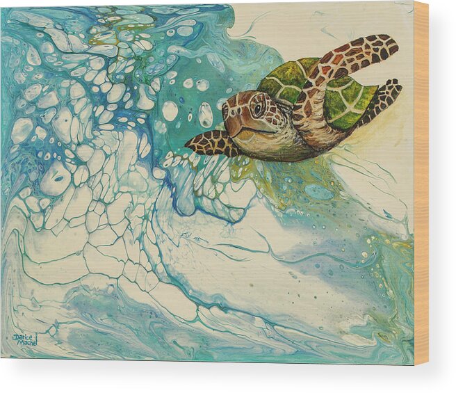 Honu Wood Print featuring the painting Ocean's Call by Darice Machel McGuire