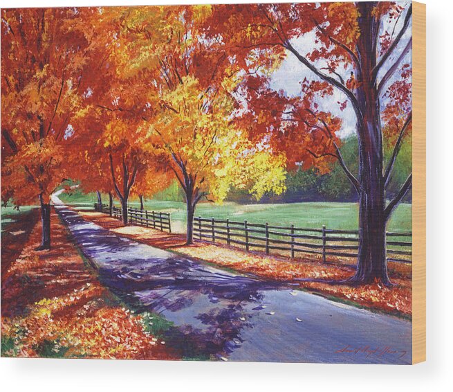 Autumn Leaves Wood Print featuring the painting October Road by David Lloyd Glover