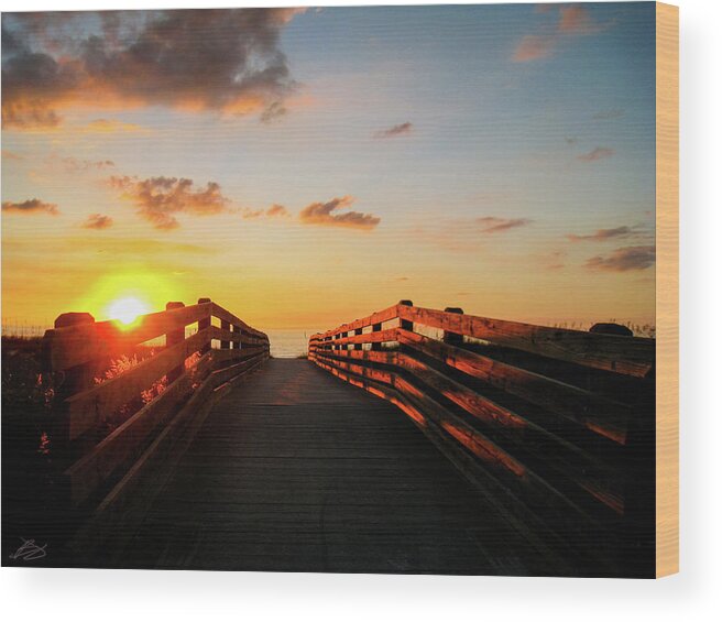 Sunset Wood Print featuring the photograph Off set walkway 2.0 by Bradley Dever