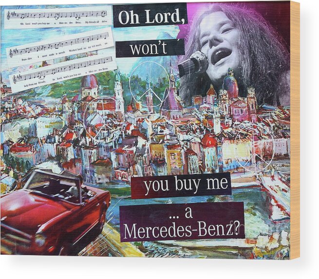 Janis Joplin Wood Print featuring the mixed media Oh Lord by Barbara Teller