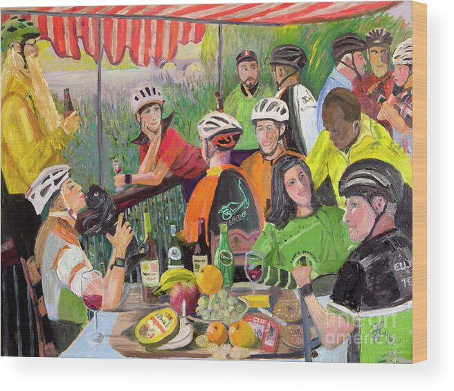 #elliptiart #elliptigo Wood Print featuring the painting Oil- Luncheon of the Cycling Party by Francois Lamothe