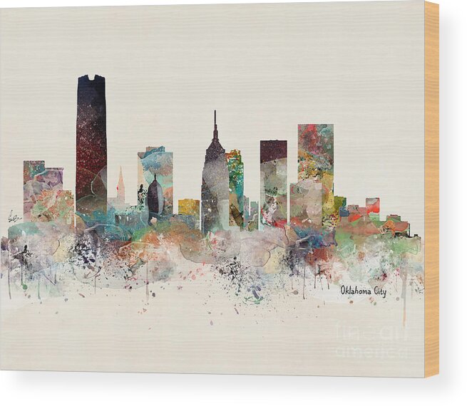 Oklahoma City Wood Print featuring the painting Oklahoma City Skyline by Bri Buckley