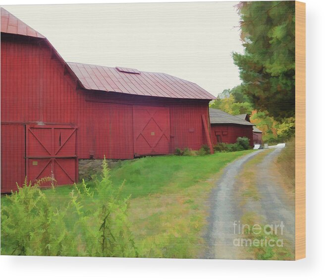 Olana Red Barn Wood Print featuring the painting Olana Red Barn 20 by Jeelan Clark