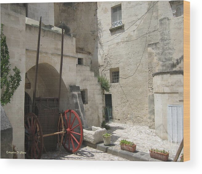 Cityscape Wood Print featuring the photograph Old HorseCart in Matera by Italian Art
