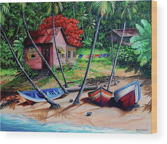 Tropical Wood Print featuring the painting Old Palatuvia Tobago by Karin Dawn Kelshall- Best