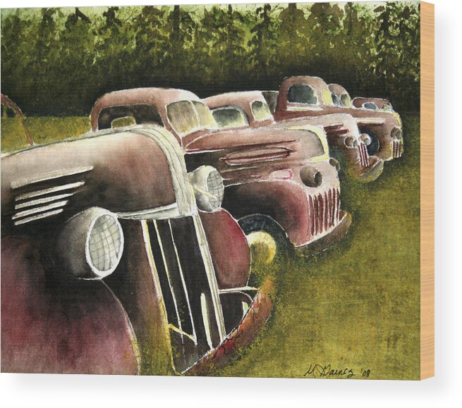 Truck Paintings Wood Print featuring the painting Oldies but Goodies by Mary Gaines