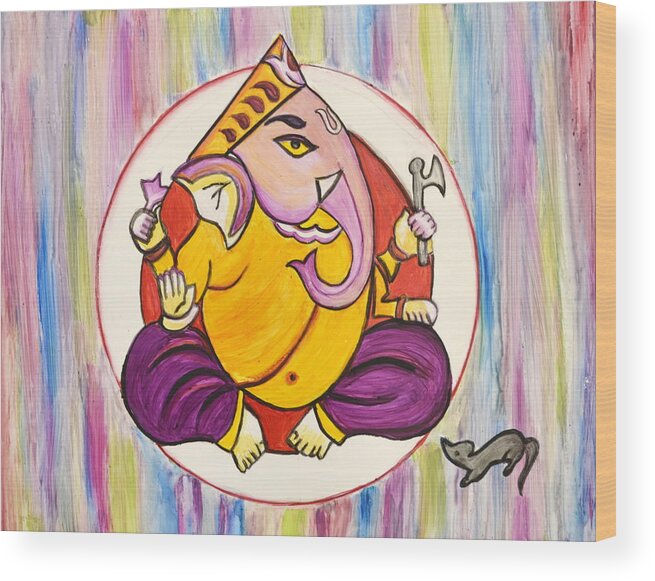 Ganesha Wood Print featuring the painting Om Shree Ganesha by Manjiri Kanvinde