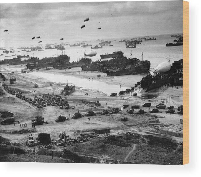 D Day Wood Print featuring the photograph Omaha Beach Resupply - Normandy Invasion - 1944 by War Is Hell Store