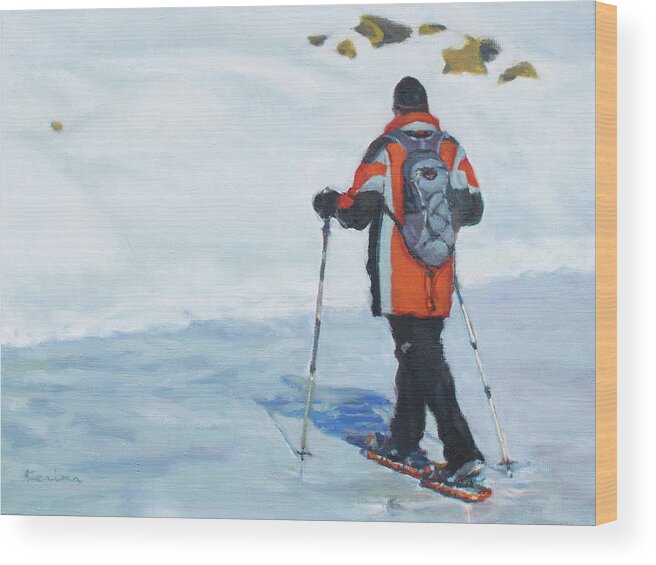 Ski Wood Print featuring the painting On Frozen Lake by Kerima Swain