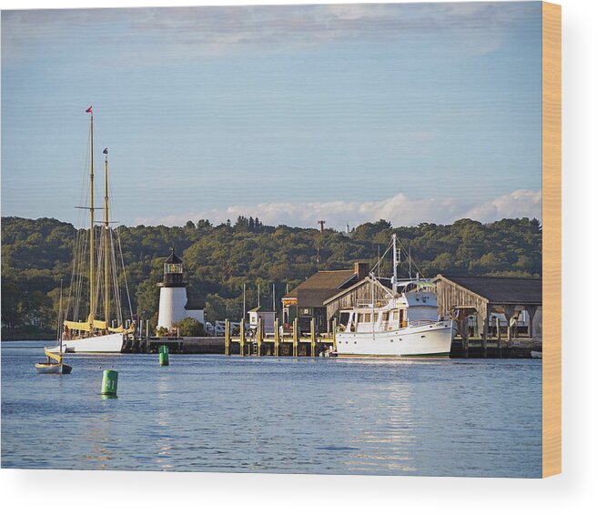Lighthouse Wood Print featuring the photograph On the Waterfront Mystic CT by Marianne Campolongo