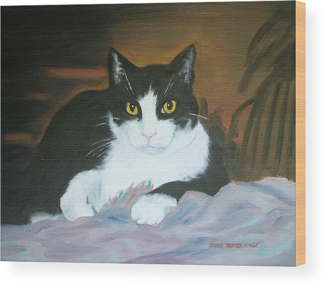 Cat Wood Print featuring the painting Oreo by Anne Trotter Hodge