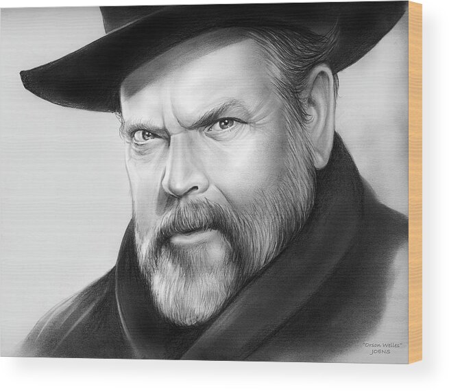 George Orson Welles Wood Print featuring the drawing Orson Welles by Greg Joens