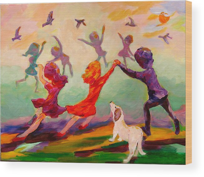 Children Wood Print featuring the painting Our Dancing Children by Naomi Gerrard
